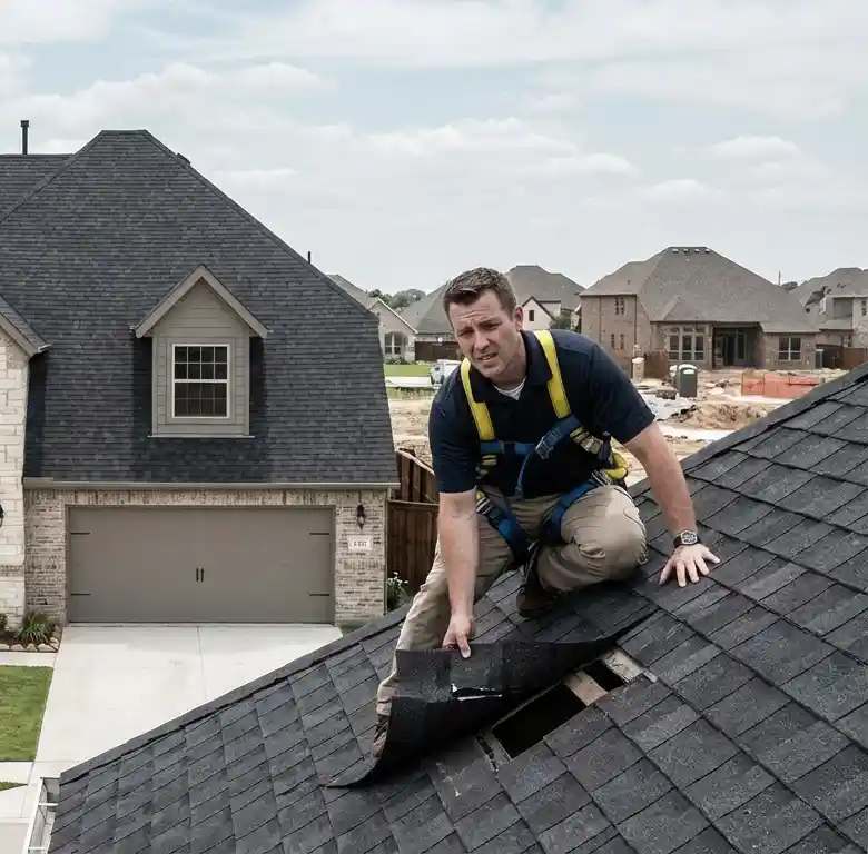 damaged-underlayment-new-roof-construction Illustration of EDP on a new construction roof where we've seen substrates fail in Dallas