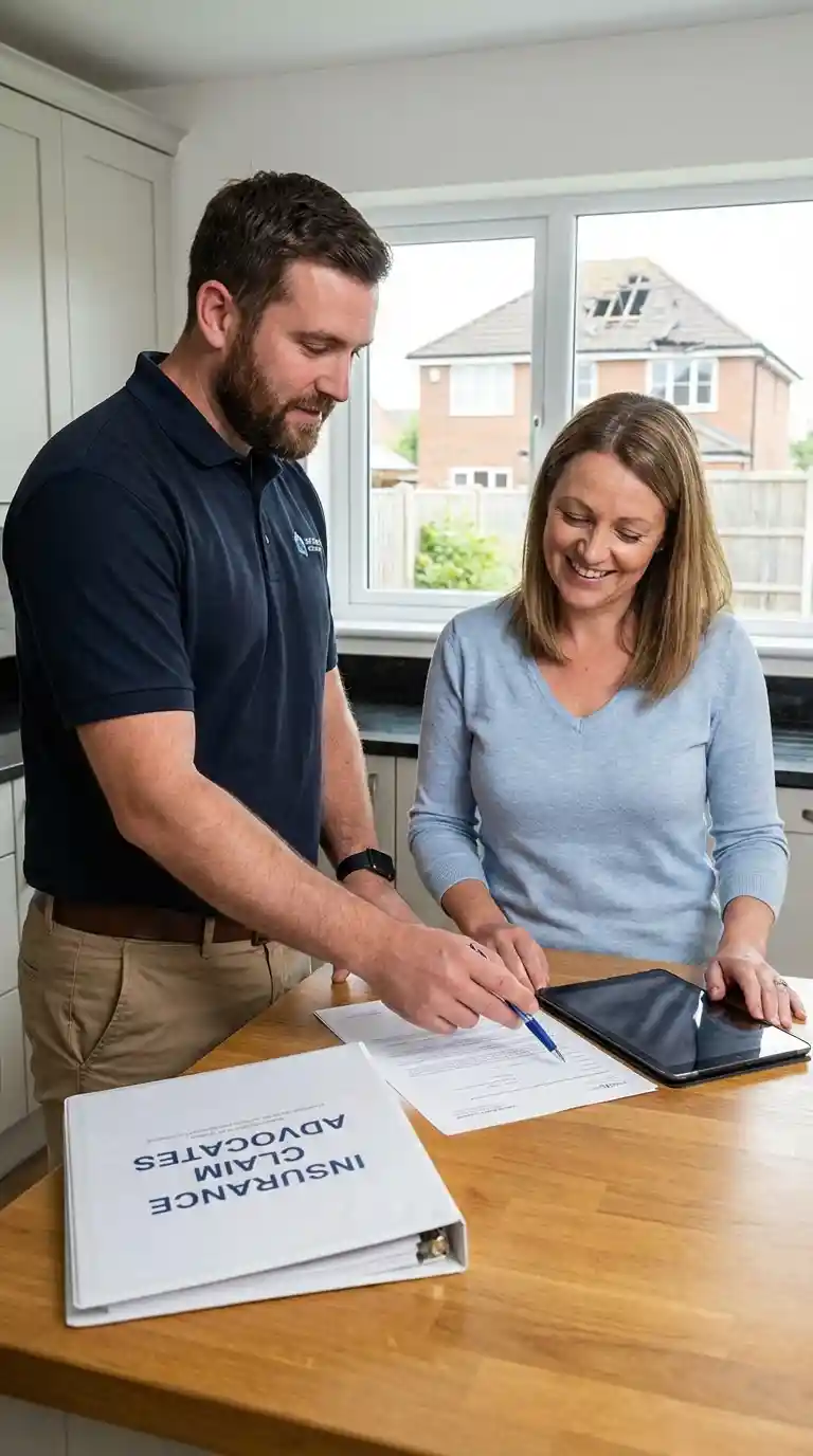 insurance-advocacy-edp-roofing-for-dallas-homeowner EDP Roofing meeting with homeowner to discuss her insurance claim rights