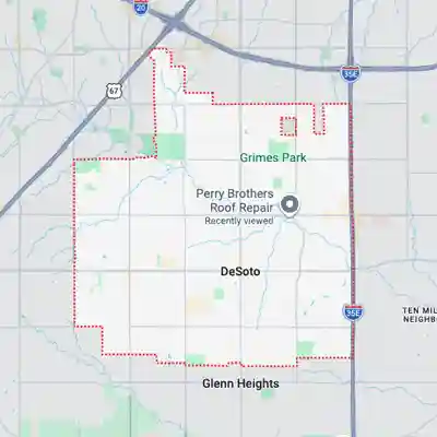 Google Map showing EDP Roofing service area in DeSoto TX