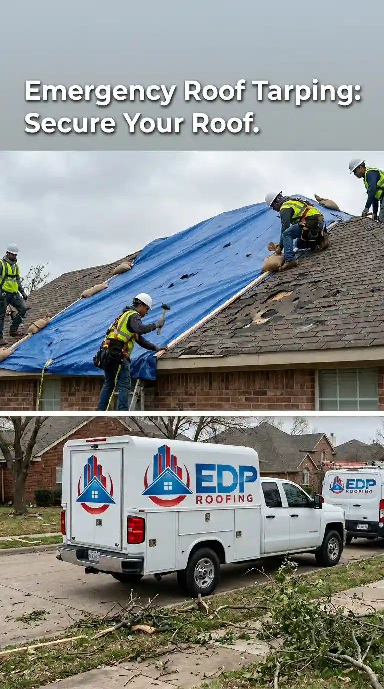 Service illustration of EDP's 24/7 emergency roof tarping and temp repairs in DeSoto