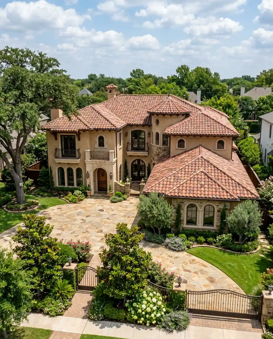 luxury-spanish-style-tile-roof-in-university-park luxury Spanish-style estate in University Park, TX, featuring a multi-tonal clay tile roof