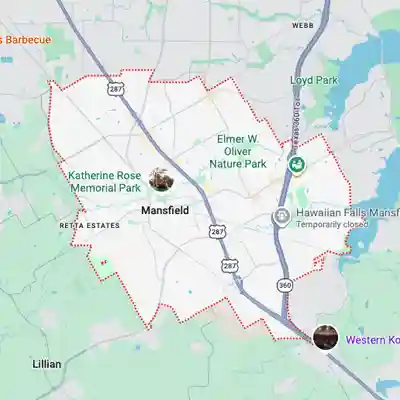 Showing Mansfield TX service area map and zipcodes