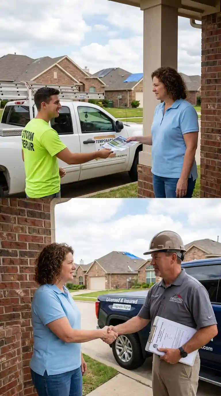 Illustration of EDP crew repairing Dallas roof after wind and hail